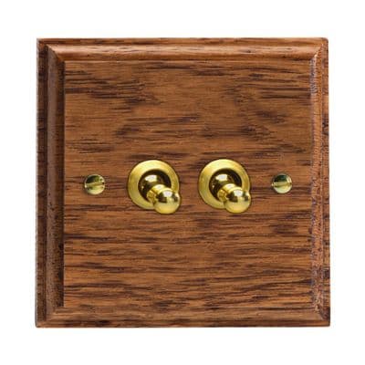 Varilight XKT2MO Kilnwood Medium Oak 2 Gang 10A 1 or 2 Way Toggle Light Switch