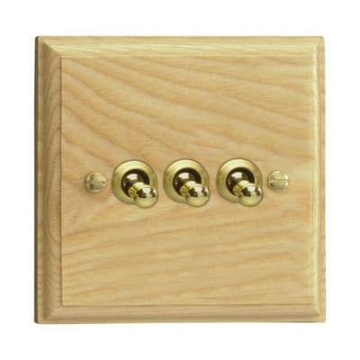 Varilight XKT3A Kilnwood Ash 3 Gang 10A 1 or 2 Way Toggle Light Switch
