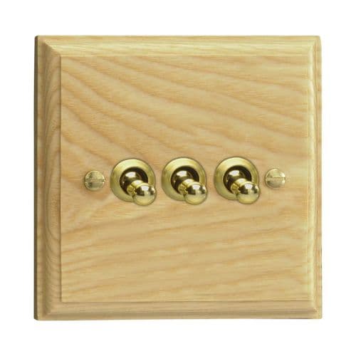 Varilight XKT3A Kilnwood Ash 3 Gang 10A 1 or 2 Way Toggle Light Switch