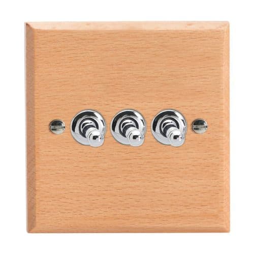 Varilight XKT3BE Kilnwood Scandic Beech 3 Gang 10A 1 or 2 Way Toggle Light Switch