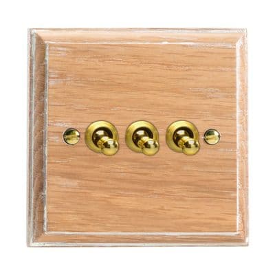 Varilight XKT3LO Kilnwood Limed Oak 3 Gang 10A 1 or 2 Way Toggle Light Switch