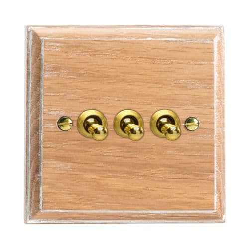 Varilight XKT3LO Kilnwood Limed Oak 3 Gang 10A 1 or 2 Way Toggle Light Switch
