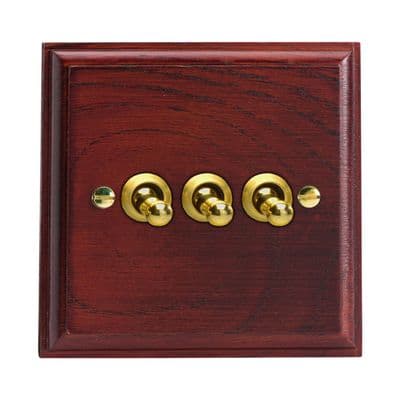 Varilight XKT3M Kilnwood Mahogany 3 Gang 10A 1 or 2 Way Toggle Light Switch