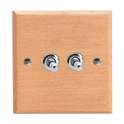 Varilight XKT71BE Kilnwood Scandic Beech 2 Gang 10A 1x 2 Way 1x  Intermediate Toggle Light Switch