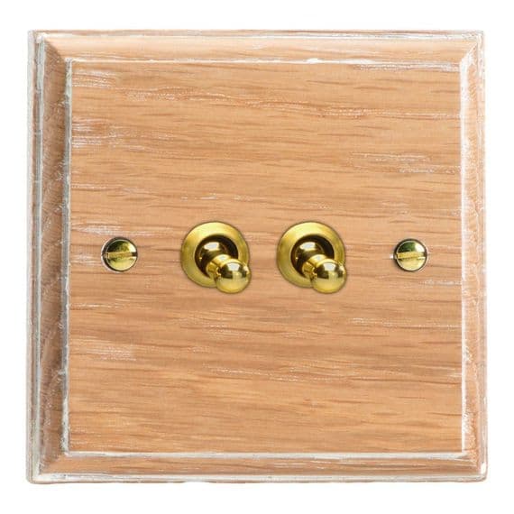 Varilight XKT71LO Kilnwood Limed Oak 2 Gang 10A 1 x 2 Way 1 x Intermediate Toggle Light Switch