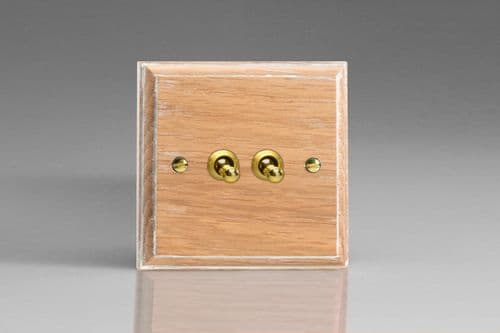 Varilight XKT77LO Kilnwood Limed Oak 2 Gang 10A Intermediate Toggle Light Switch
