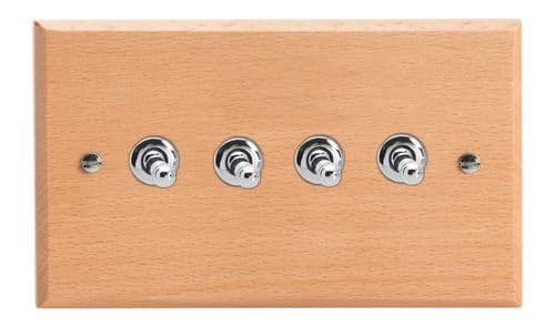 Varilight XKT9BE Kilnwood Scandic Beech 4 Gang 10A 1 or 2 Way Toggle Light Switch