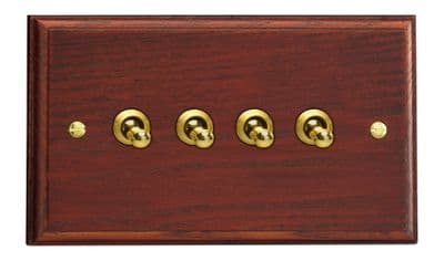 Varilight XKT9M Kilnwood Mahogany 4 Gang 10A 1 or 2 Way Toggle Light Switch
