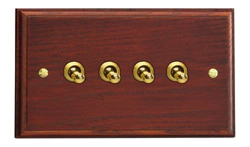 Varilight XKT9M Kilnwood Mahogany 4 Gang 10A 1 or 2 Way Toggle Light Switch