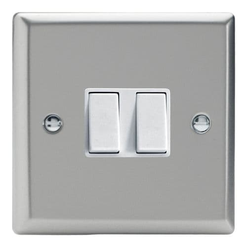 Varilight XN2W Classic Satin Chrome 2 Gang 10A 1 or 2 Way Rocker Light Switch