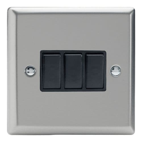 Varilight XN3B Classic Satin Chrome 3 Gang 10A 1 or 2 Way Rocker Light Switch