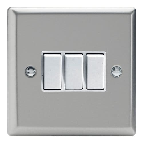 Varilight XN3W Classic Satin Chrome 3 Gang 10A 1 or 2 Way Rocker Light Switch