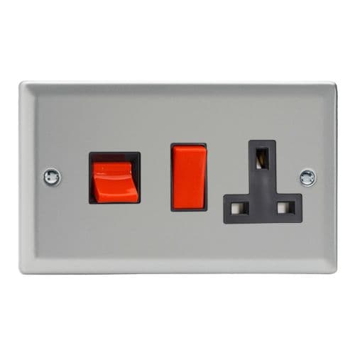 Varilight XN45PB Classic Satin Chrome 45A DP Cooker Switch + 13A Switched Socket
