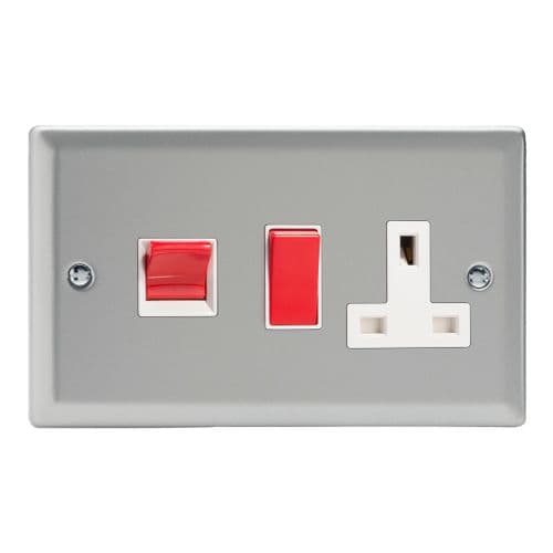 Varilight XN45PW Classic Satin Chrome 45A DP Cooker Switch + 13A Switched Socket
