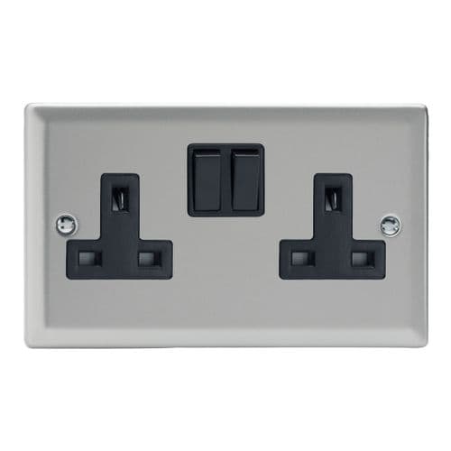 Varilight XN5B Classic Satin Chrome 2 Gang Double 13A Switched Plug Socket