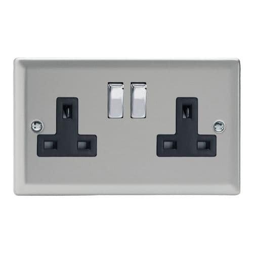 Varilight XN5DB Classic Satin Chrome 2 Gang Double 13A Switched Plug Socket