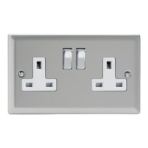 Varilight XN5DW Classic Satin Chrome 2 Gang Double 13A Switched Plug Socket