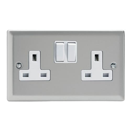 Varilight XN5W Classic Satin Chrome 2 Gang Double 13A Switched Plug Socket