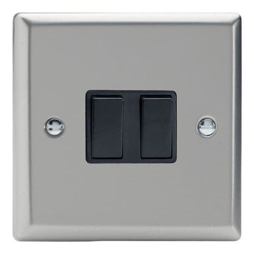 Varilight XN71B Classic Satin Chrome 2 Gang 10A Rocker Light Switch (1 x Intermediate 1 x 2W)