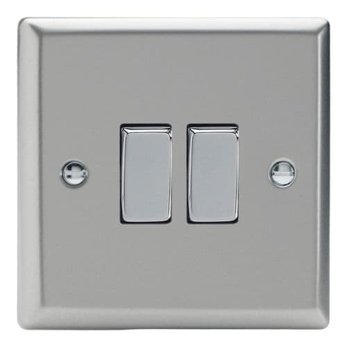 Varilight XN77D Classic Satin Chrome 2 Gang 10A Intermediate Rocker Light Switch Metal Rockers