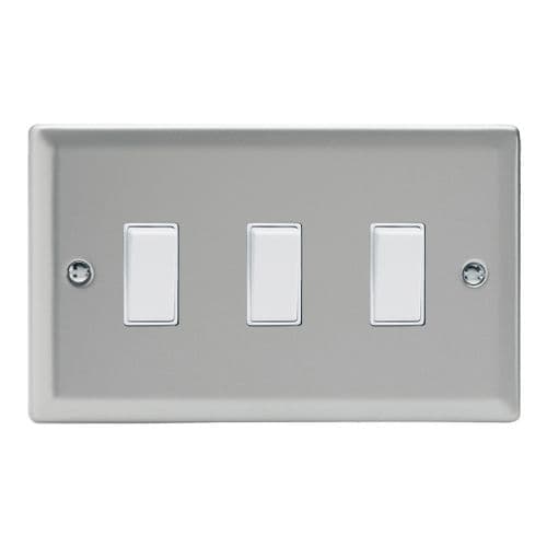 Varilight XN93W Classic Satin Chrome 3 Gang 10A 1 or 2 Way Rocker Light Switch (Twin Plate)