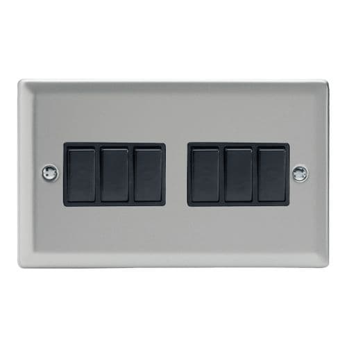 Varilight XN96B Classic Satin Chrome 6 Gang 10A 1 or 2 Way Rocker Light Switch