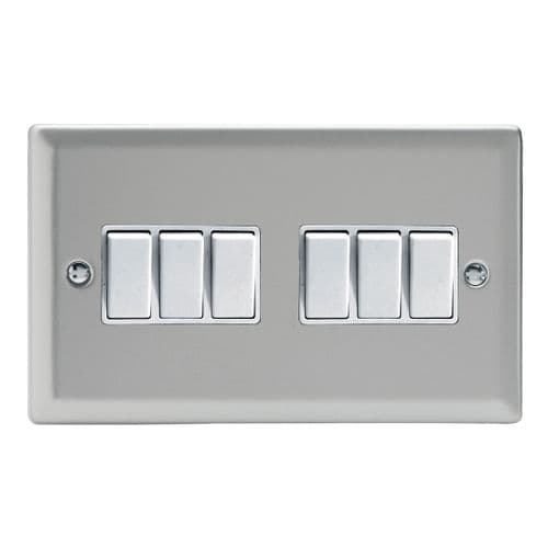 Varilight XN96W Classic Satin Chrome 6 Gang 10A 1 or 2 Way Rocker Light Switch