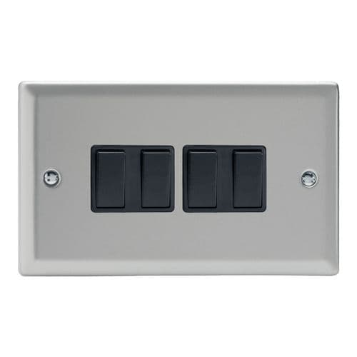Varilight XN9B Classic Satin Chrome 4 Gang 10A 1 or 2 Way Rocker Light Switch