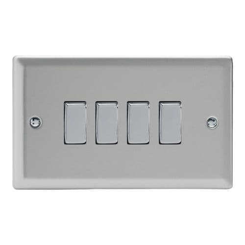 Varilight XN9D Classic Satin Chrome 4 Gang 10A 1 or 2 Way Rocker Light Switch