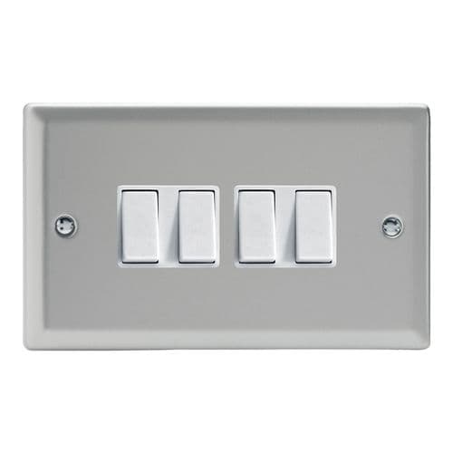 Varilight XN9W Classic Satin Chrome 4 Gang 10A 1 or 2 Way Rocker Light Switch