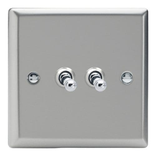 Varilight XNT71 Classic Satin Chrome 2 Gang 10A Toggle Light Switch (1 x Intermediate 1 x 2 Way)