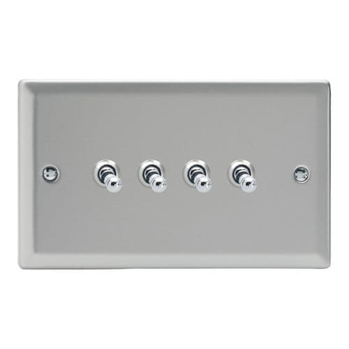 Varilight XNT9 Classic Satin Chrome 4 Gang 10A 1 or 2 Way Toggle Light Switch