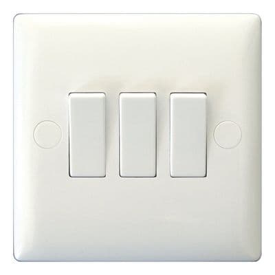 Varilight XO3W Value Polar White 3 Gang 10A 1 or 2 Way Rocker Light Switch