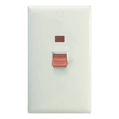 Varilight XO45NW Value Polar White 45A DP Cooker Switch Vertical Twin Plate + Neon