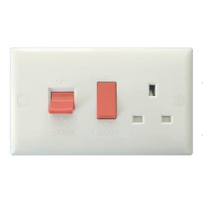 Varilight XO45PW Value Polar White 45A DP Cooker Switch + 13A Switched Socket