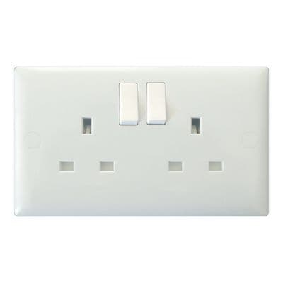 Varilight XO5PW Value Polar White 2 Gang Double 13A Switched Plug Socket (Single Pole)