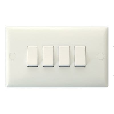 Varilight XO9W Value Polar White 4 Gang 10A 1 or 2 Way Rocker Light Switch