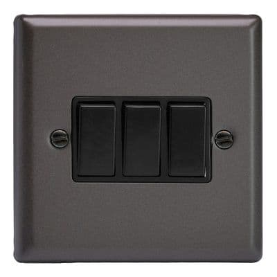 Varilight XP3B Classic Graphite 21 3 Gang 10A 1 or 2 Way Rocker Light Switch