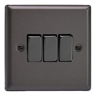 Varilight XP3D Classic Graphite 21 3 Gang 10A 1 or 2 Way Rocker Light Switch