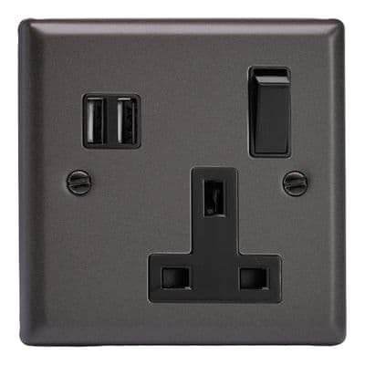 Varilight XP4U2SB Classic Graphite 21 1 Gang 13A Single Pole Switched USB Socket