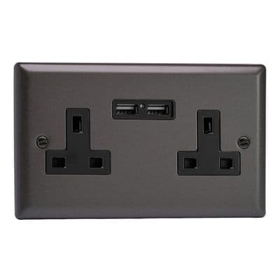 Varilight XP5U2B Classic Graphite 21 2 Gang Double 13A Unswitched Plug Socket 2.1A USB