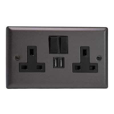 Varilight XP5U2SB Classic Graphite 21 2 Gang Double 13A Switched Plug Socket 2.1A USB