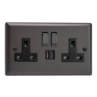 Varilight XP5U2SDB Classic Graphite 21 2 Gang Double 13A Switched Plug Socket 2.1A USB