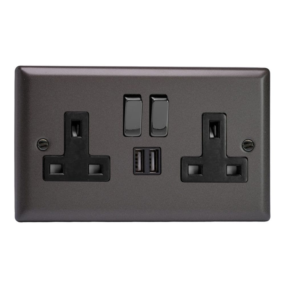 Plug Sockets Graphite Varilight XP5U2SDB Classic Graphite 21 2 Gang Double 13A Switched Plug ...