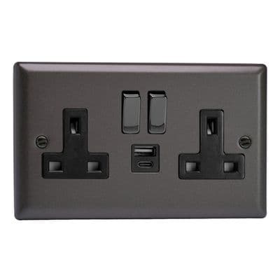 Varilight XP5UACDB Classic Graphite 21 2 Gang 13A USB A+C Plug Socket