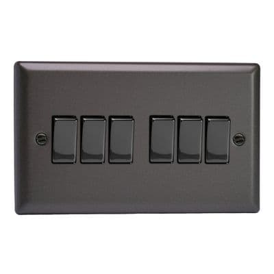 Varilight XP96D Classic Graphite 21 6 Gang 10A 1 or 2 Way Rocker Light Switch