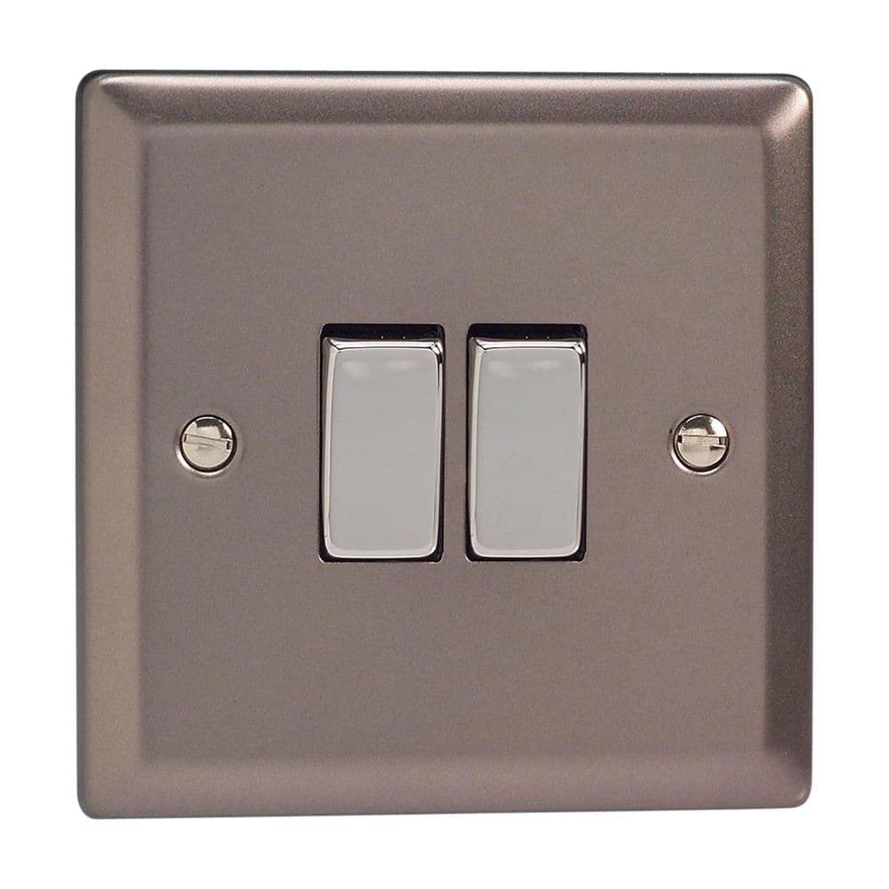 Varilight XR2D Classic Pewter 2 Gang 10A 1 or 2 Way Rocker Light Switch ...