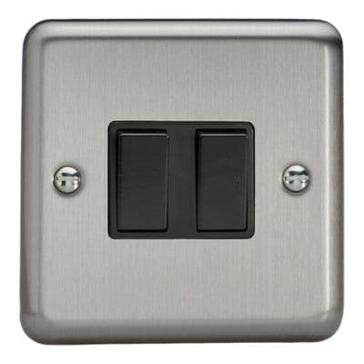 Varilight XS2B Classic Matt Chrome 2 Gang 10A 1 or 2 Way Rocker Light Switch