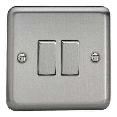 Varilight XS2D Classic Matt Chrome 2 Gang 10A 1 or 2 Way Rocker Light Switch Metal Rockers