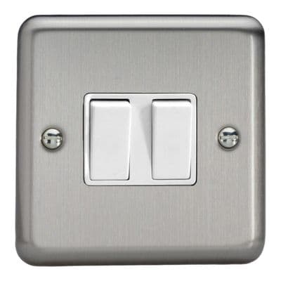 Varilight XS2W Classic Matt Chrome 2 Gang 10A 1 or 2 Way Rocker Light Switch